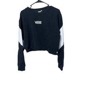 VANS Sweatshirt Womens Size Large Black Colorblock Cropped Crew Neck